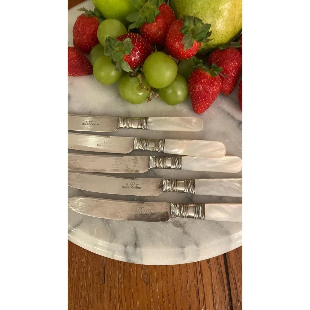 Vintage Sheffield Fruit Knives Mother Of Pearl Handles Set Of 5